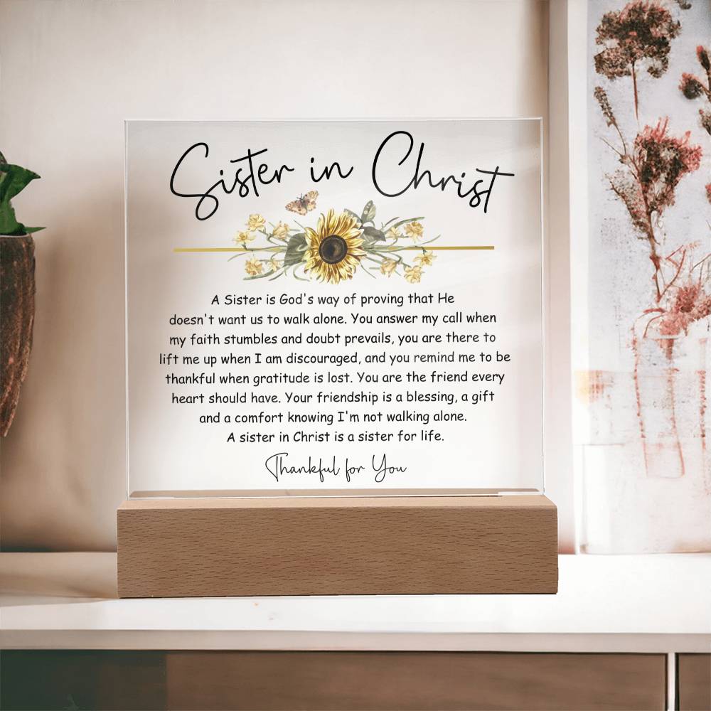 Thankful for You Sister in Christ Sunflower Acrylic Plaque