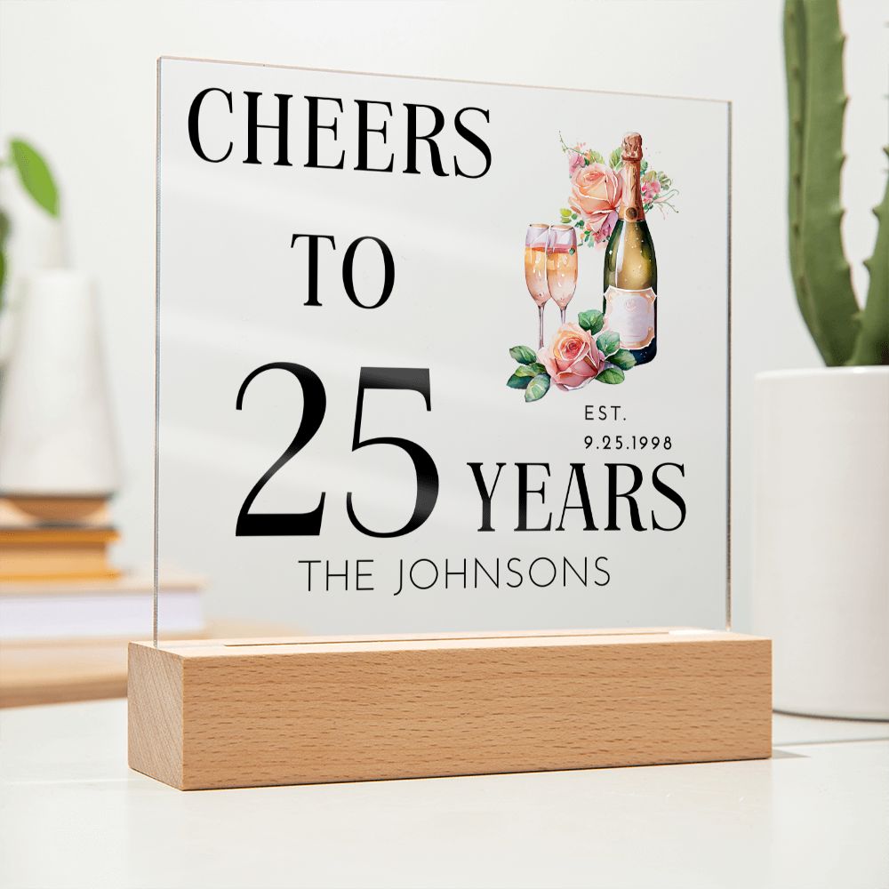 Cheers to 25 Years 25th Anniversary Personalized Acrylic Plaque (Black)
