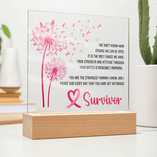 Strongest Woman Breast Cancer Survivor Pink Dandelion Acrylic Plaque