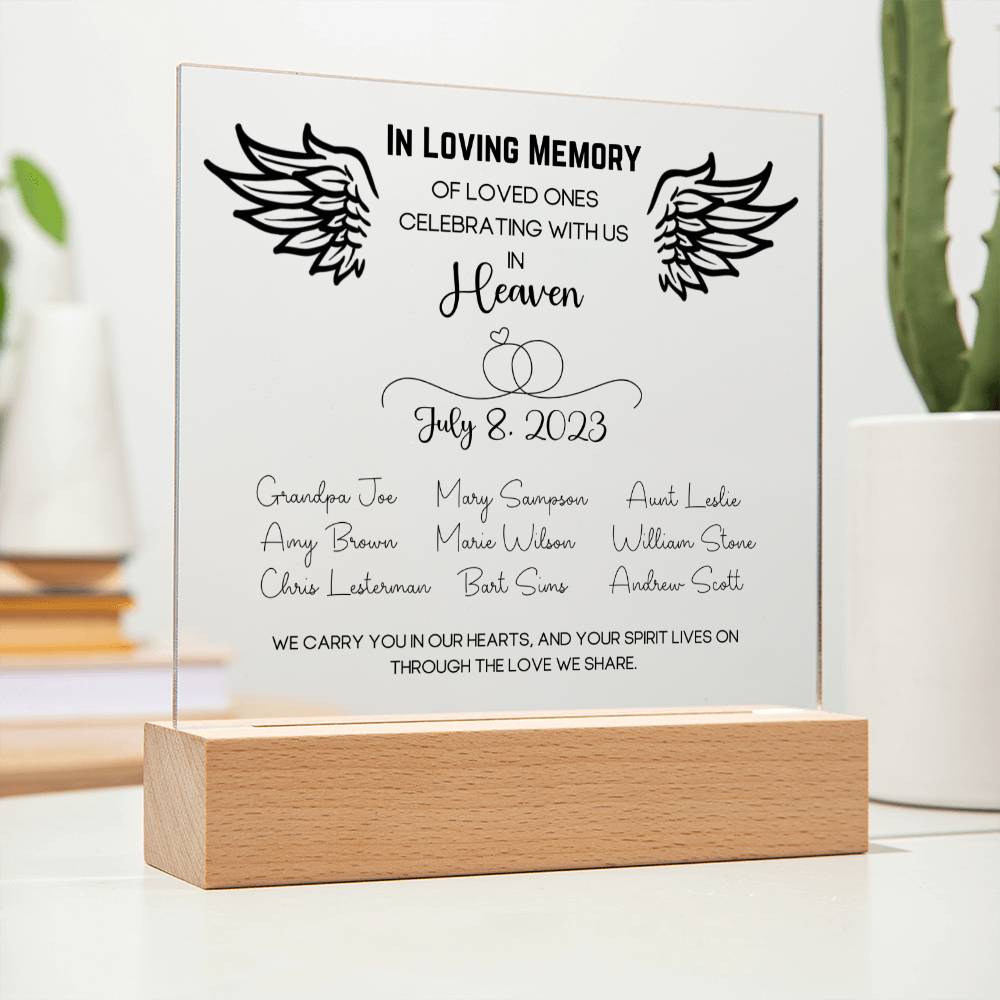 Wedding Table Memorial Plaque for Celebrations - Up to 12 Names