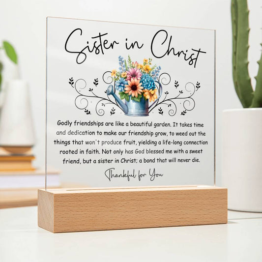 Sister in Christ Gardening Friendship LED Acrylic Square Plaque