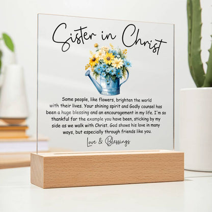 Sister in Christ Blue Floral Christian Friendship Acrylic Plaque