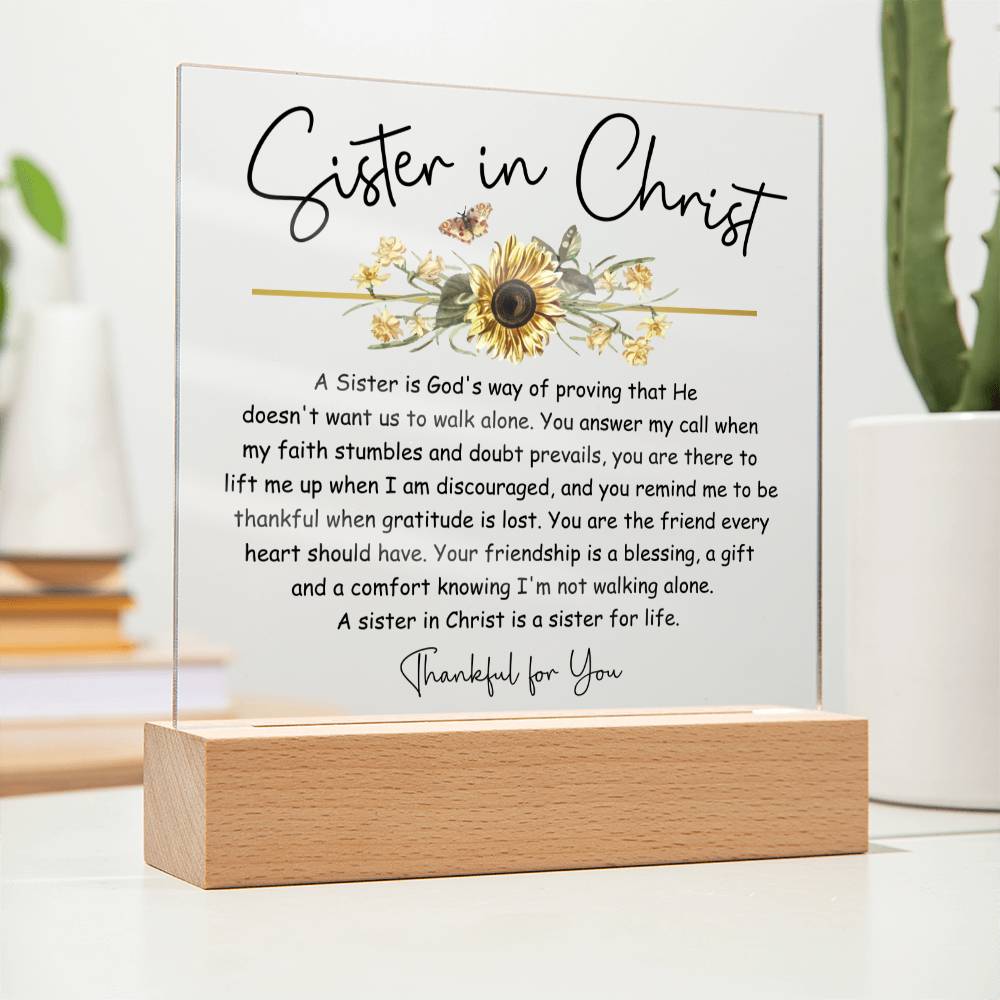 Thankful for You Sister in Christ Sunflower Acrylic Plaque