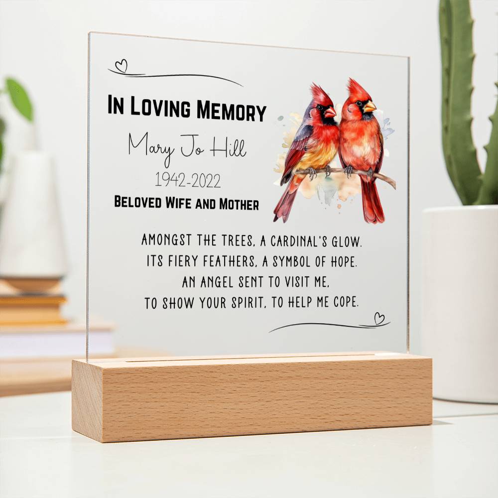 Cardinal Memorial Personalized Acrylic Plaque - A Cardinal Glow