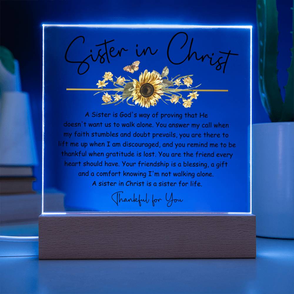 Thankful for You Sister in Christ Sunflower Acrylic Plaque