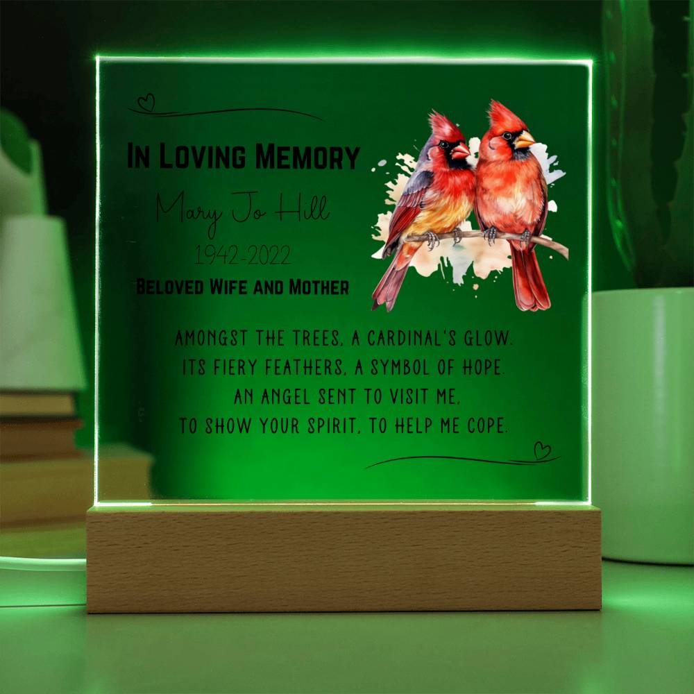 Cardinal Memorial Personalized Acrylic Plaque - A Cardinal Glow