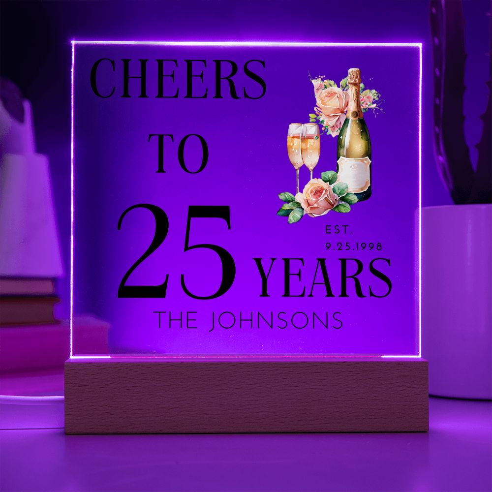 Cheers to 25 Years 25th Anniversary Personalized Acrylic Plaque (Black)