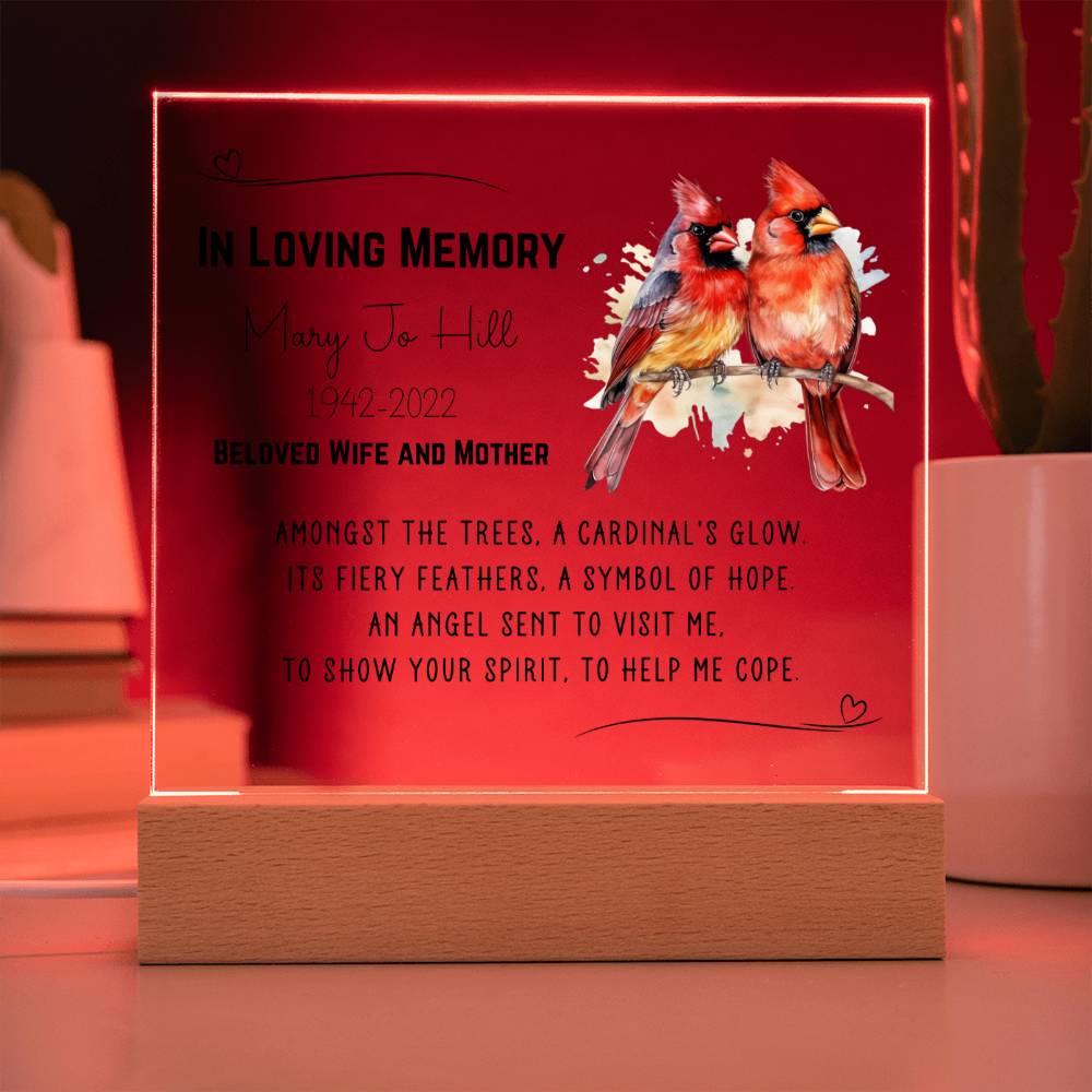 Cardinal Memorial Personalized Acrylic Plaque - A Cardinal Glow