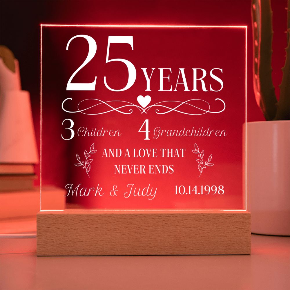 25 Year Anniversary Personalized Family Acrylic Plaque