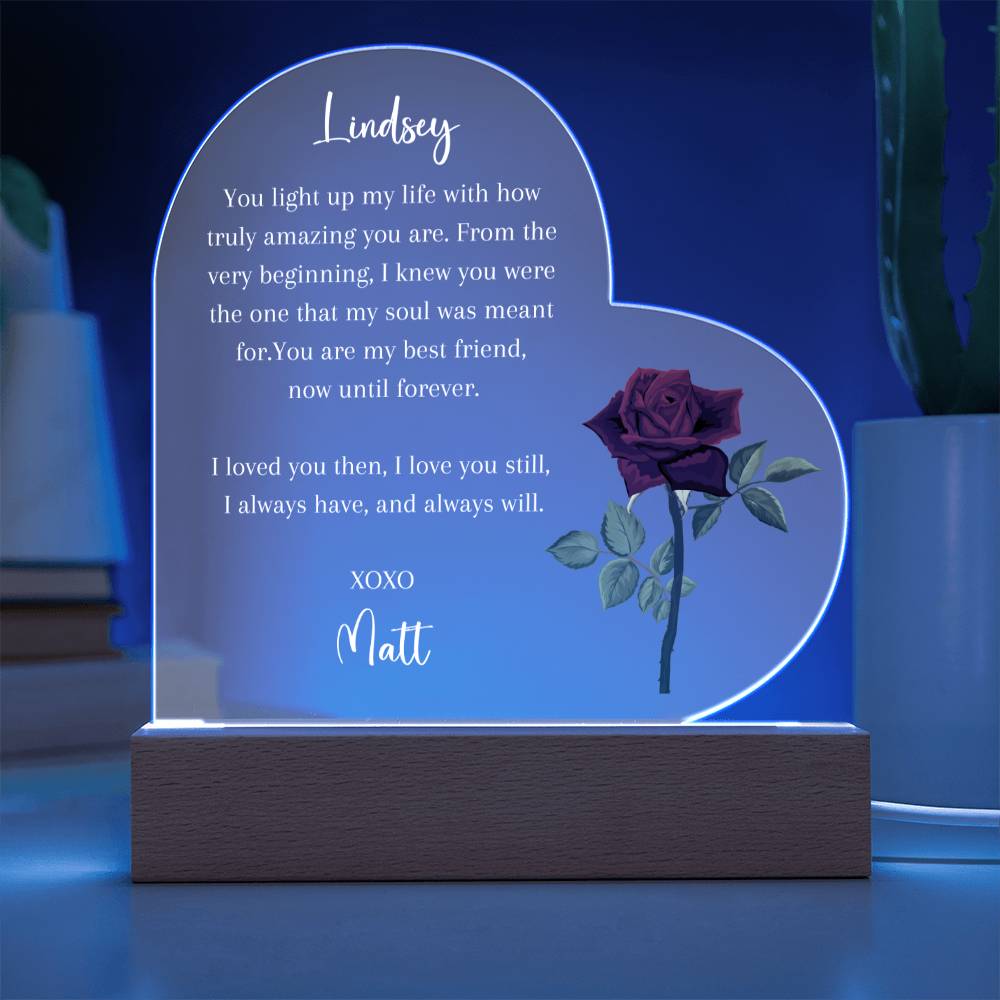 Red Rose Personalized Acrylic Heart Plaque