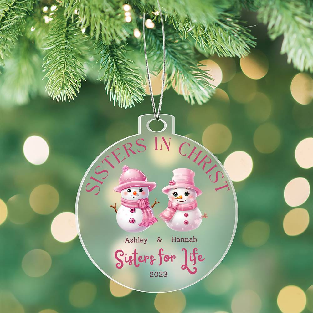 Sister in Christ Personalized Ornament Pink Snowman Ornament for Christian Friendship