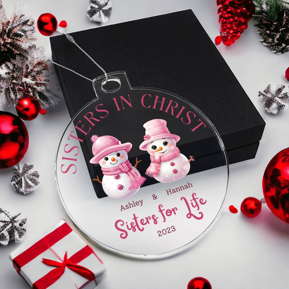 Sister in Christ Personalized Ornament Pink Snowman Ornament for Christian Friendship