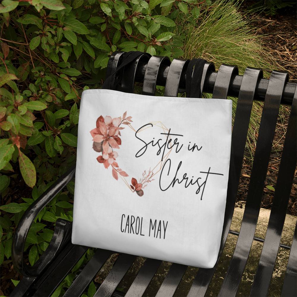 Sister in Christ Personalized Tote Bag for Christian Women, Flower Tote Bag Gifts for Christians Custom Canvas Bag Faith Gifts Christian Tote Bag