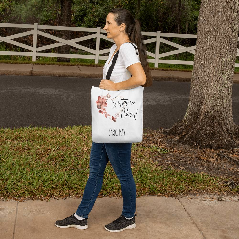 Sister in Christ Personalized Tote Bag for Christian Women, Flower Tote Bag Gifts for Christians Custom Canvas Bag Faith Gifts Christian Tote Bag