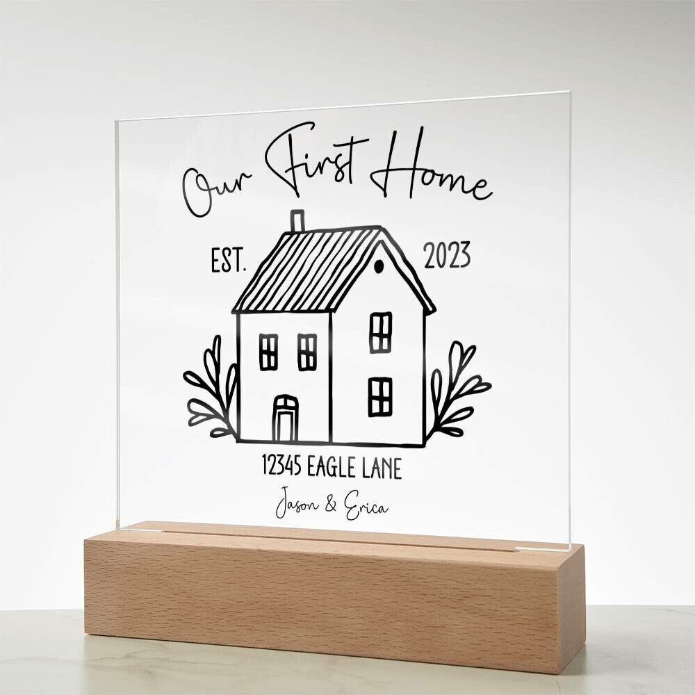 Our First Home Personalized New House Plaque Housewarming Gift for Couples New Home Gift Moving in Together Gift Custom Wedding Gift