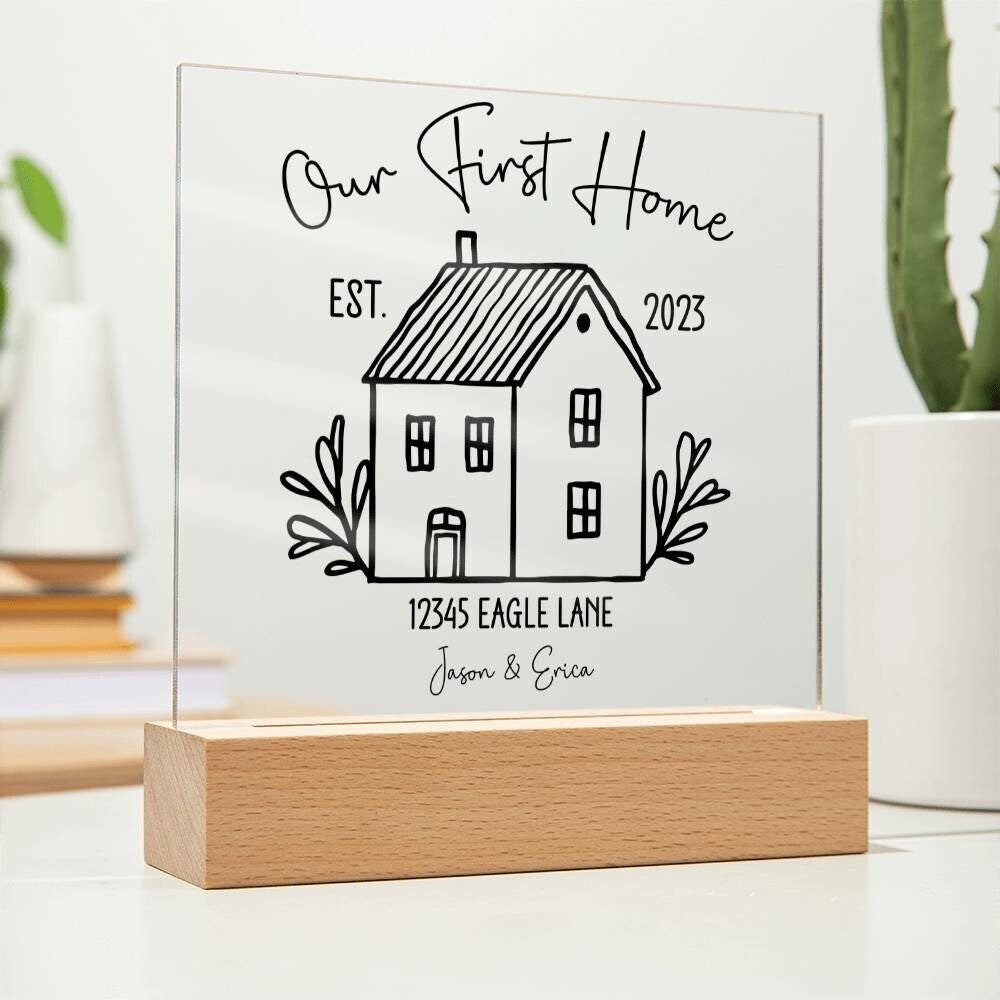 Our First Home Personalized New House Plaque Housewarming Gift for Couples New Home Gift Moving in Together Gift Custom Wedding Gift