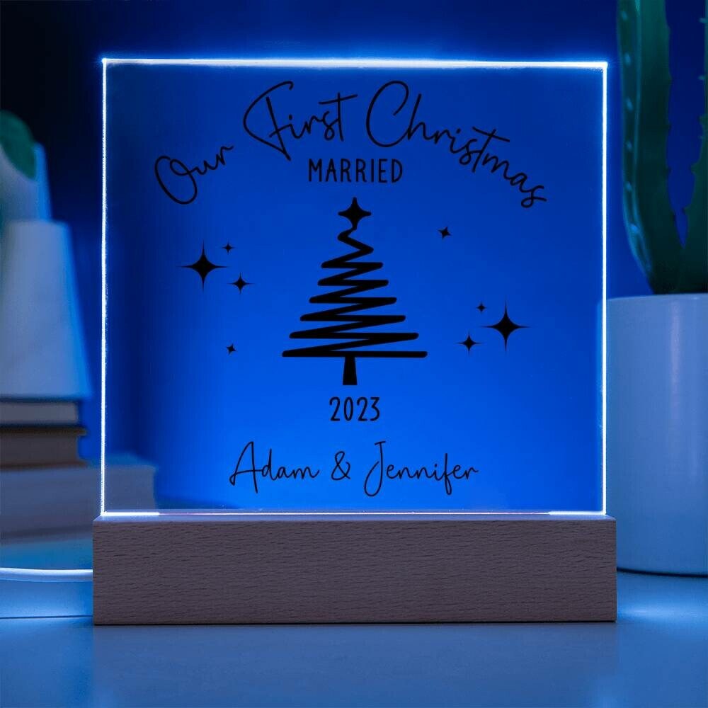 Our First Christmas Newlywed Plaque Personalized Couples First Christmas Sign LED Christmas Plaque