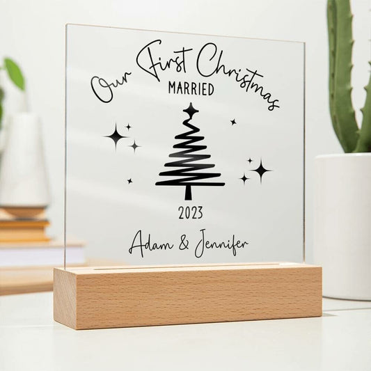 Our First Christmas Newlywed Plaque Personalized Couples First Christmas Sign LED Christmas Plaque