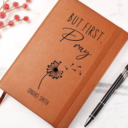 But First Pray Personalized Leather Prayer Journal, Christian Journal for Women, Custom Leather Notebook, Christian Gifts