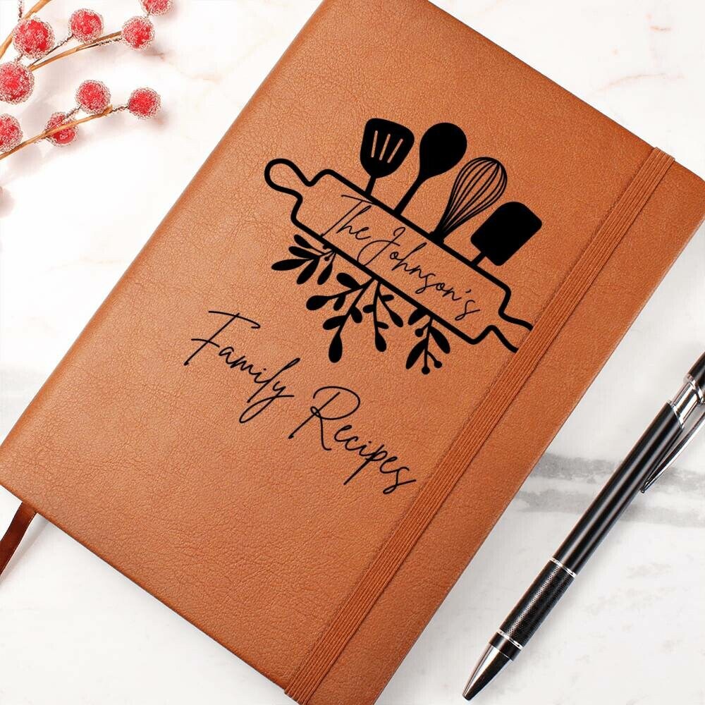 Personalized Family Recipe Book, Custom Leather Recipe Book, Personalized Family Cookbook, Family Christmas Gift for Couples Recipe Journal
