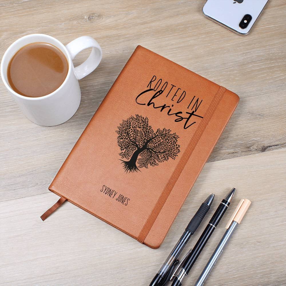 Rooted in Christ Personalized Leather Journal, Personalized Prayer Journal for Women, Christian Journals for Teens, Daily Devotional Journal