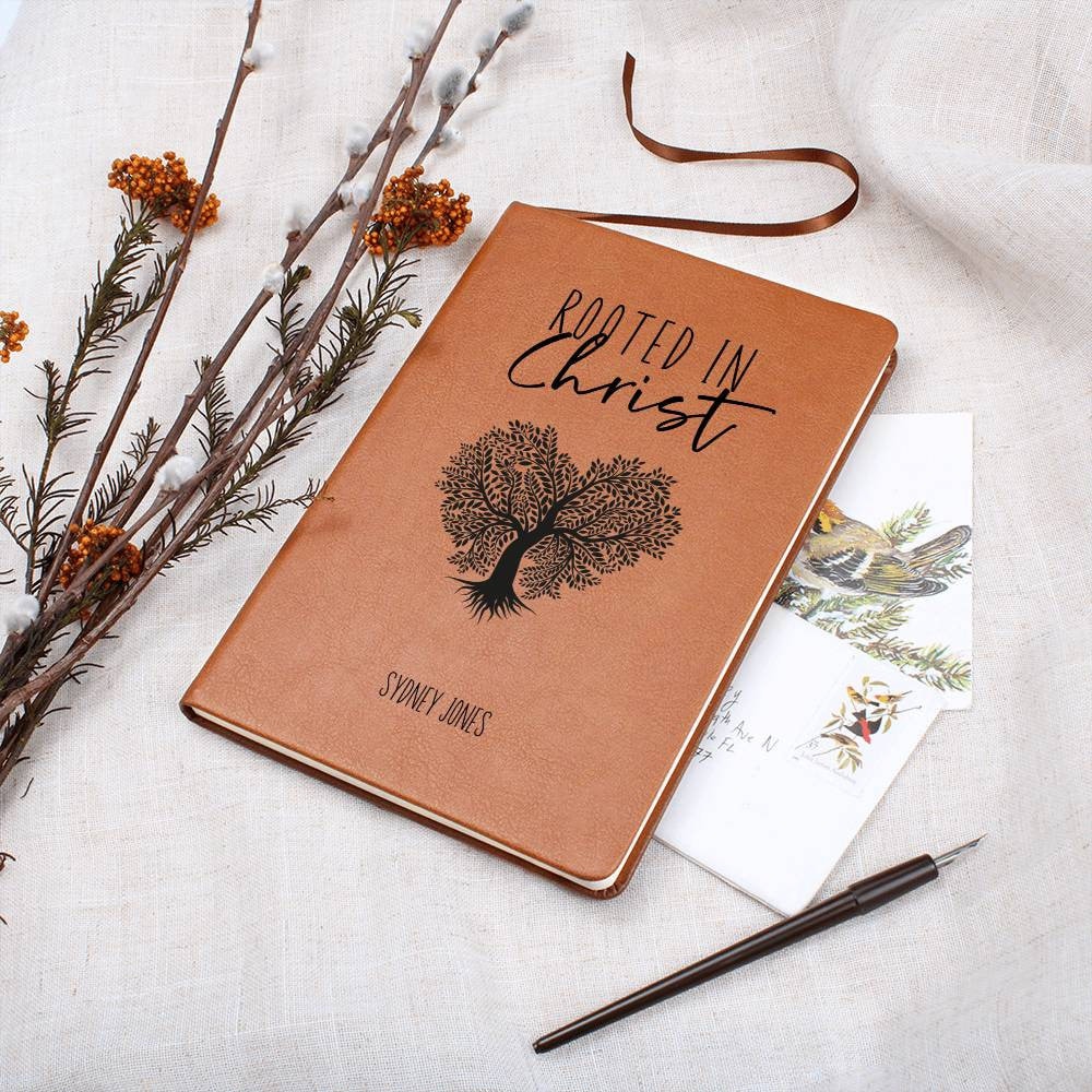 Rooted in Christ Personalized Leather Journal, Personalized Prayer Journal for Women, Christian Journals for Teens, Daily Devotional Journal